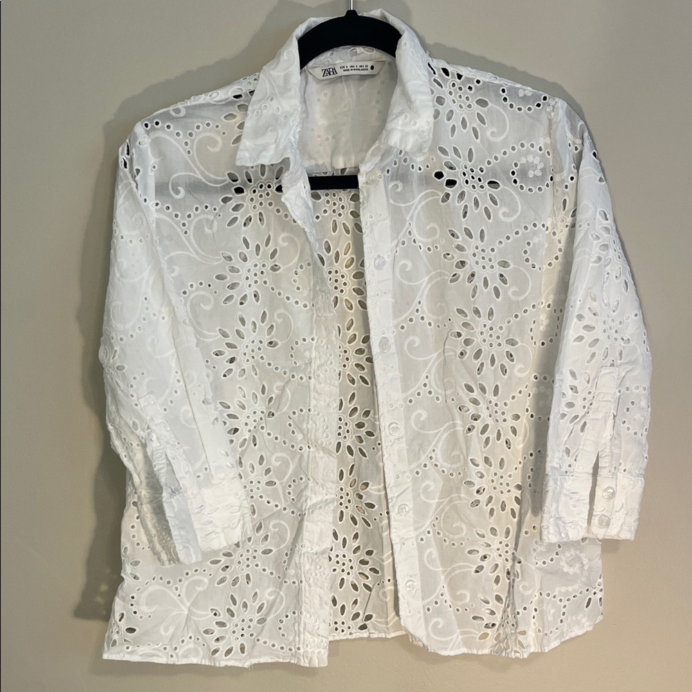 Zara White Eyelet Lace Shirt